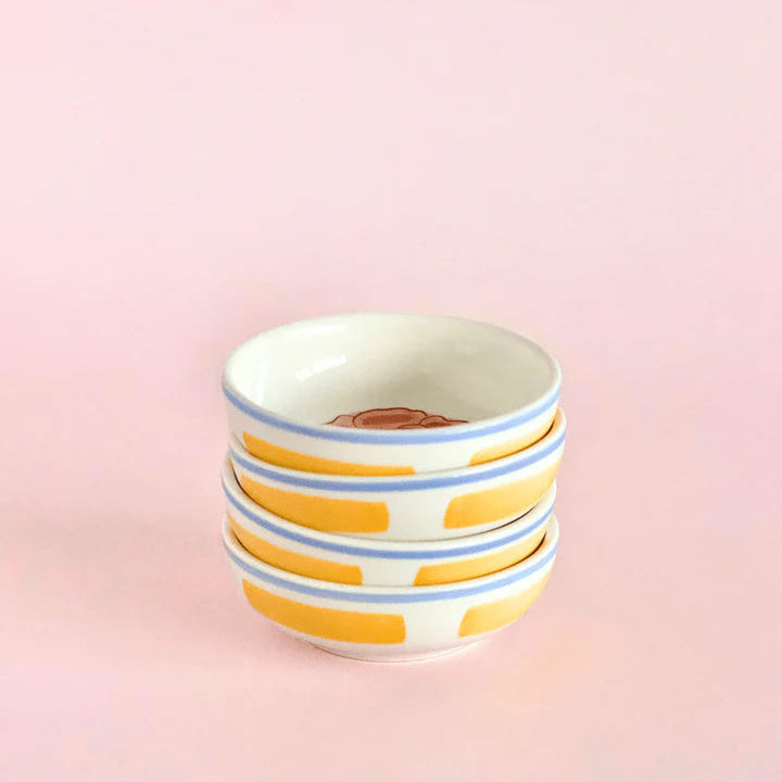 Stripe & Stem Handpainted Ceramic Nut Bowl - Set of 4 , 3.5 x 1 Inches