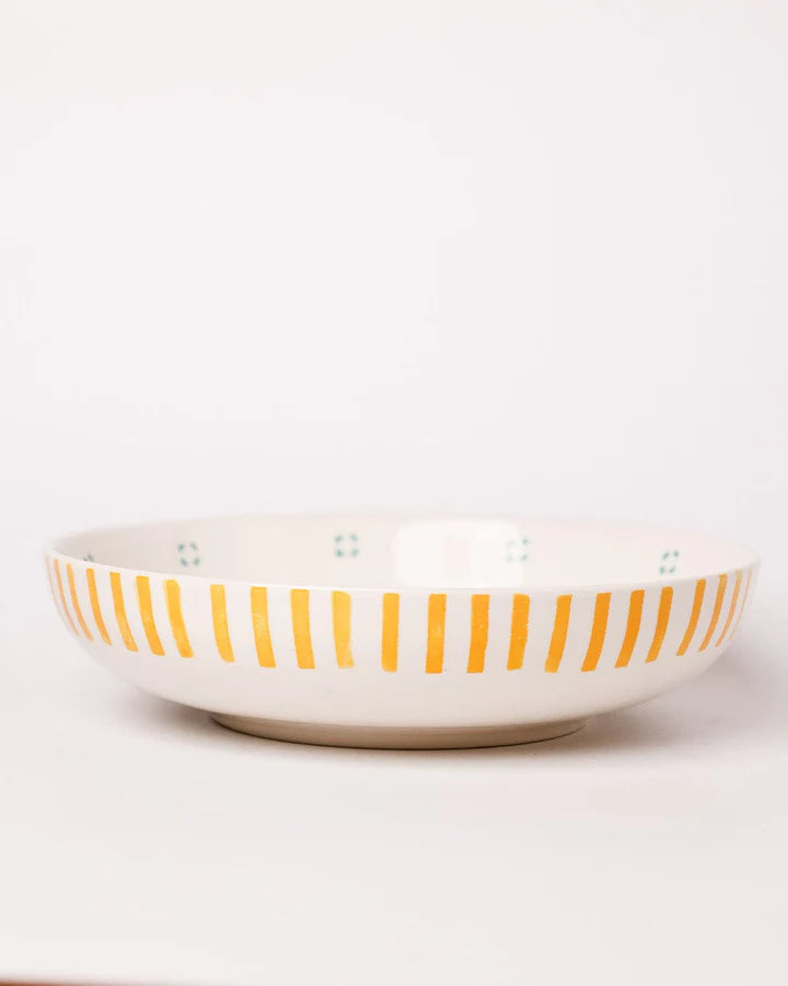 Stripe And Stem Handpainted Ceramic Pasta Bowl , 8.25 x 1.95 Inches , 23 oz
