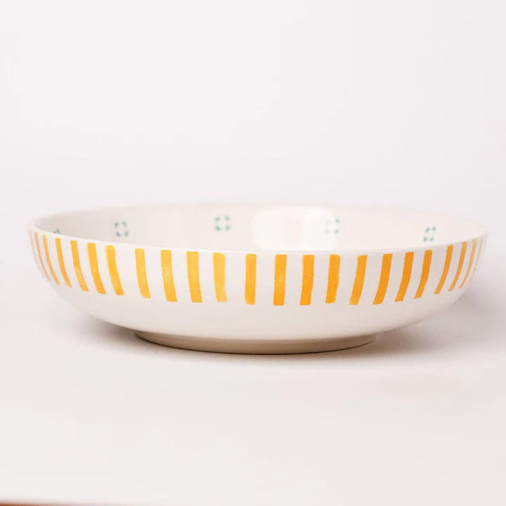 Stripe And Stem Handpainted Ceramic Pasta Bowl , 8.25 x 1.95 Inches , 23 oz