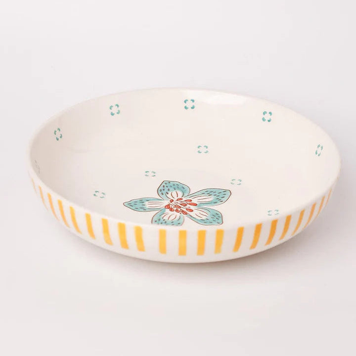 Stripe And Stem Handpainted Ceramic Pasta Bowl , 8.25 x 1.95 Inches , 23 oz