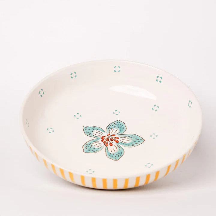 Stripe And Stem Handpainted Ceramic Pasta Bowl , 8.25 x 1.95 Inches , 23 oz