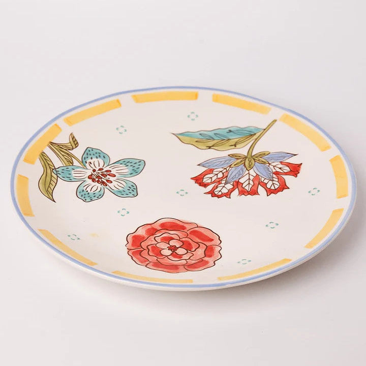 Stripe And Stem Handpainted Ceramic Round Platter , 10 x 1.18 Inches (Set of 2)