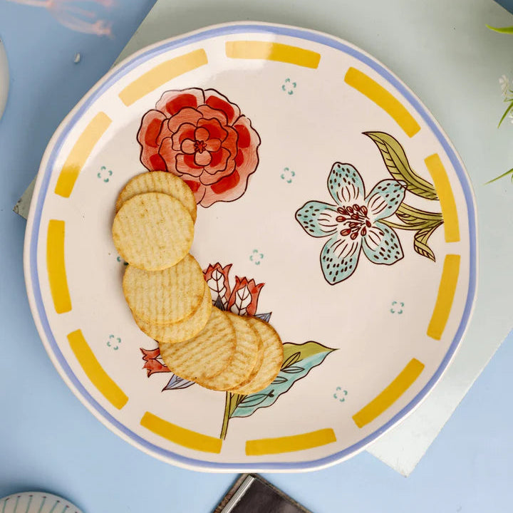 Stripe And Stem Handpainted Ceramic Round Platter , 10 x 1.18 Inches (Set of 2)