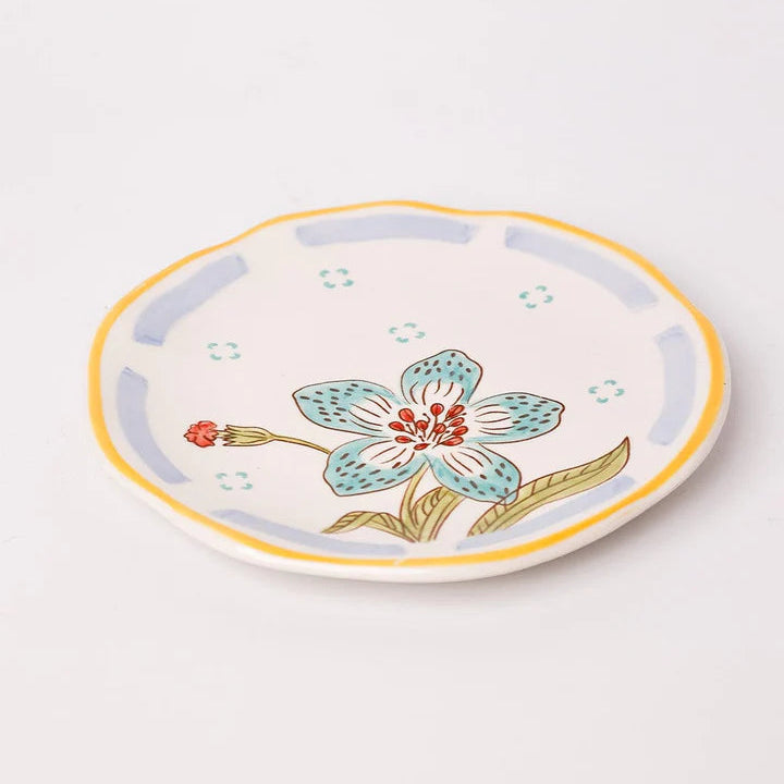 Stripe And Stem Handpainted Ceramic Snack Plate - 6.30 x 1.18 Inches (Set of 2)