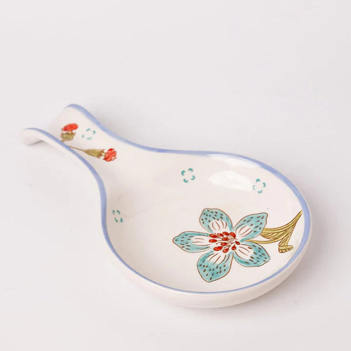 Stripe And Stem Handpainted Ceramic Spoon Rest - 8.85 x 4.72 x 1.18 Inches (Set of 2)