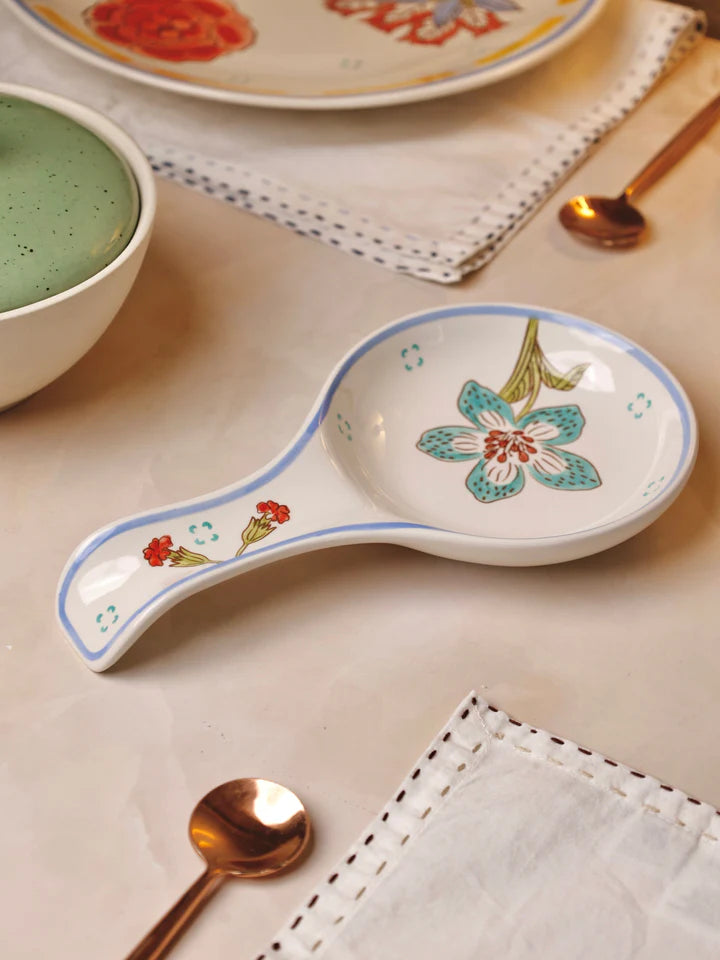 Stripe And Stem Handpainted Ceramic Spoon Rest - 8.85 x 4.72 x 1.18 Inches (Set of 2)