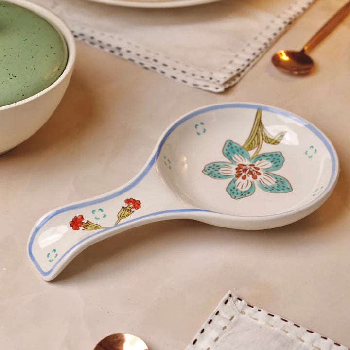 Stripe And Stem Handpainted Ceramic Spoon Rest - 8.85 x 4.72 x 1.18 Inches (Set of 2)