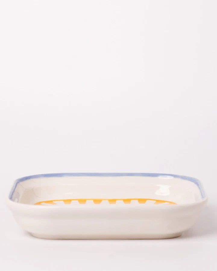 Stripe And Stem Handpainted Ceramic Square Snack Plate , 6.10 x 6.10 x 1.18 Inches (Set of 2 )