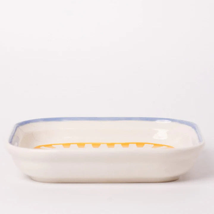 Stripe And Stem Handpainted Ceramic Square Snack Plate , 6.10 x 6.10 x 1.18 Inches (Set of 2 )