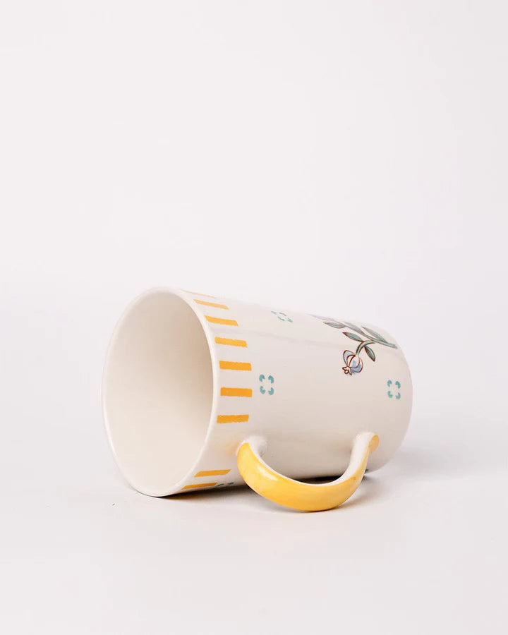 Stripe And Stem Tall Handpainted Ceramic Coffee Mug - 4.72 x 3.35 x 4.34 Inches , 12 oz (Set of 4)