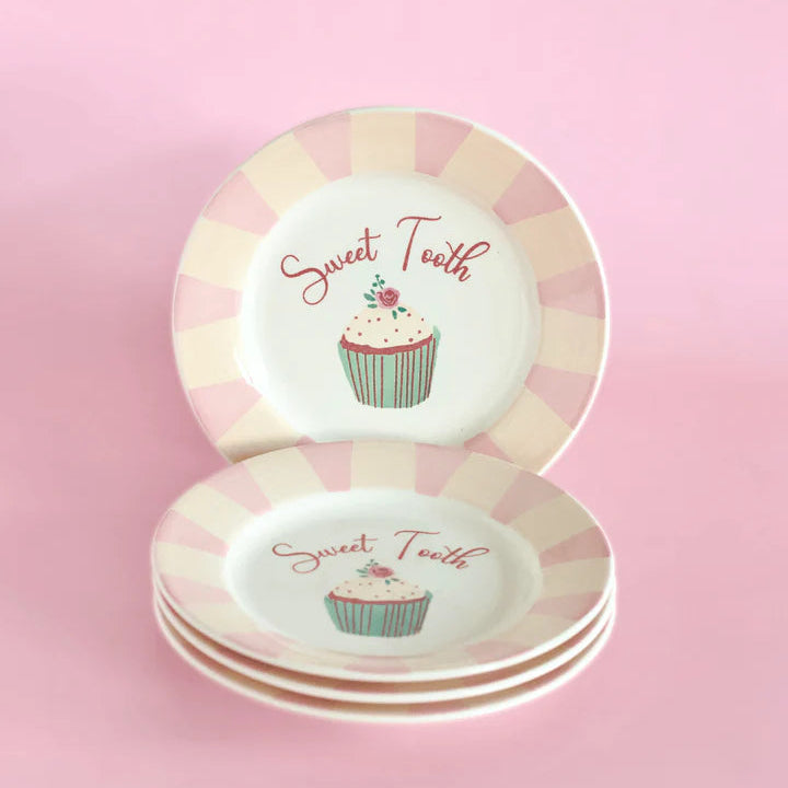 Sweet Tooth Handpainted Ceramic Dessert Plate - Set of 4 , 7 Inches