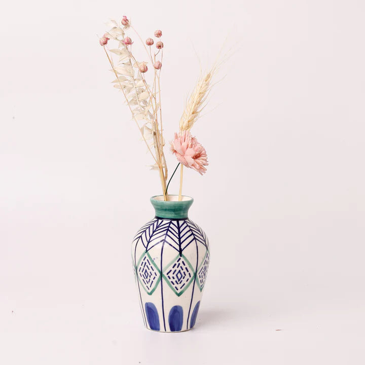 Verde Handpainted Dark Blue Ceramic Mini Vase - 2.25 x 4 Inches (Set of 2)