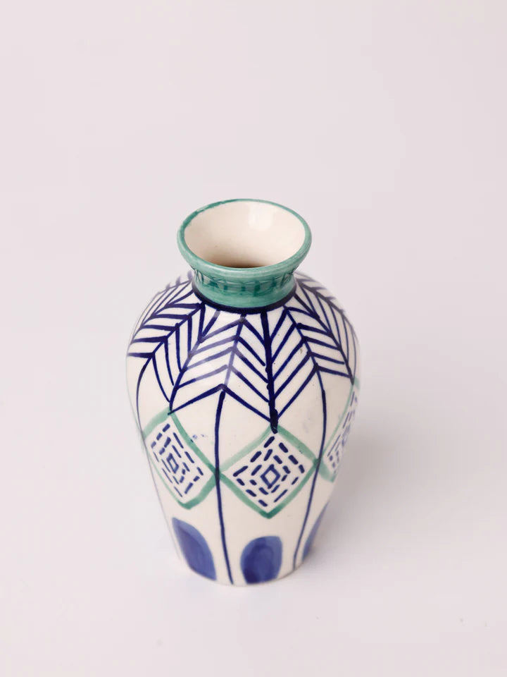 Verde Handpainted Dark Blue Ceramic Mini Vase - 2.25 x 4 Inches (Set of 2)