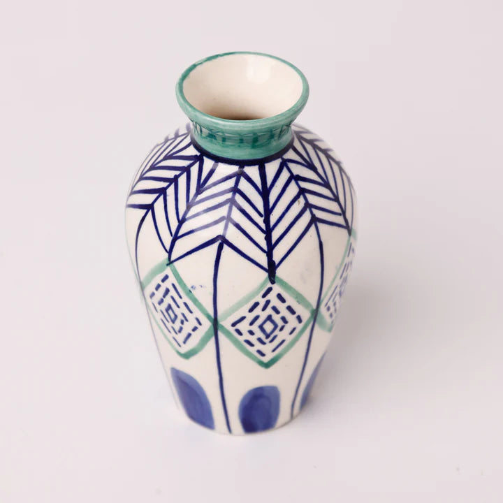 Verde Handpainted Dark Blue Ceramic Mini Vase 2.25x4 Inches Set of 2 - Casa Amarosa