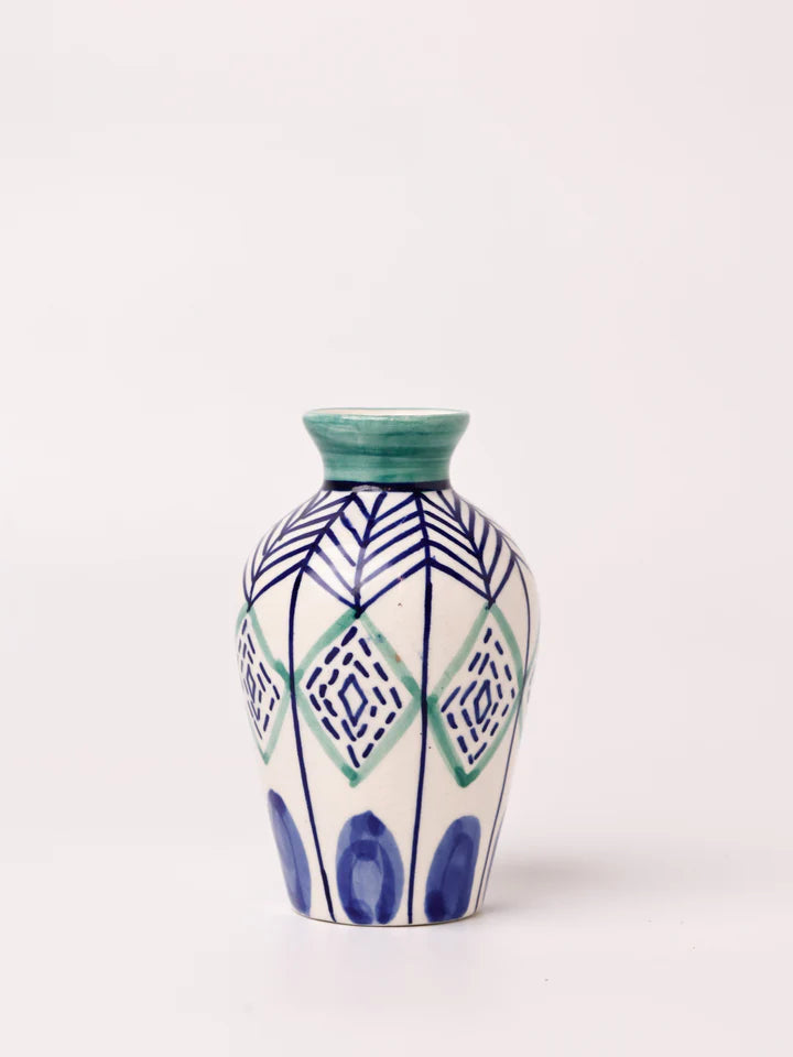 Verde Handpainted Dark Blue Ceramic Mini Vase - 2.25 x 4 Inches (Set of 2)