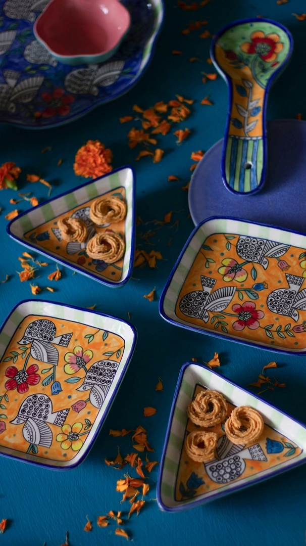 Perch Handpainted Ceramic Spoon Rest - Multi , 9.84 x 3.75 x 1.18 Inches (Set of 2)