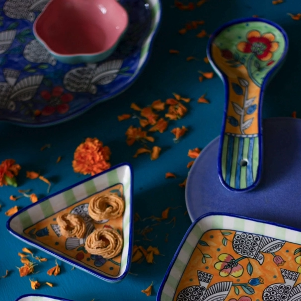 Perch Handpainted Ceramic Spoon Rest - Multi , 9.84 x 3.75 x 1.18 Inches (Set of 2)