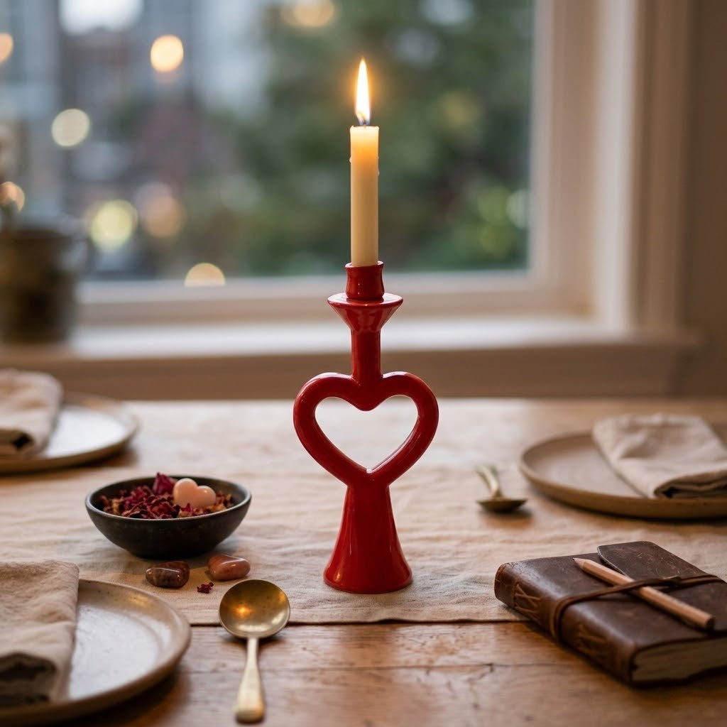 Red Heart Candle Holder , 12 x 5 Inches
