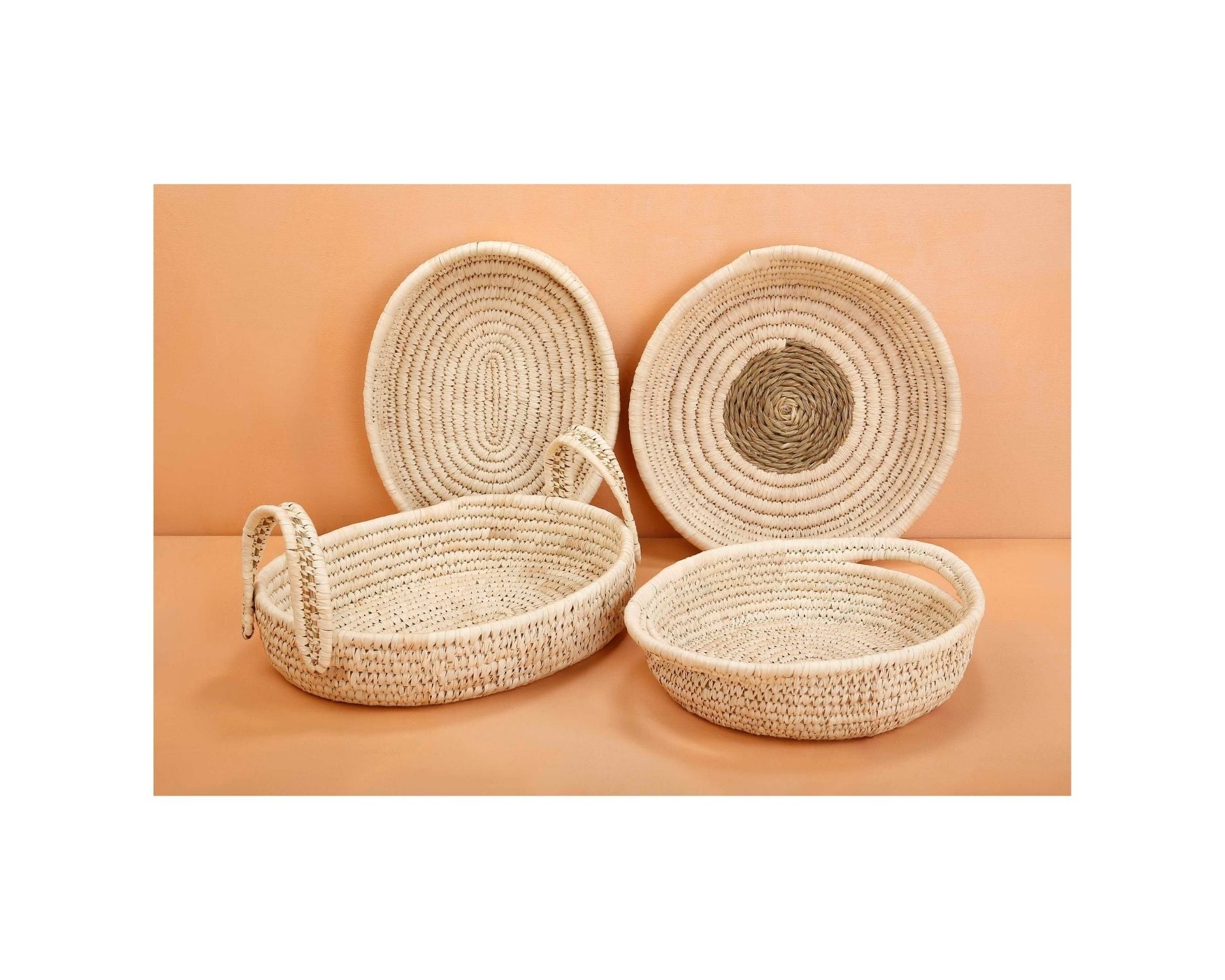 Palm & Sabai Grass Round Basket, 13" Inches round (Set of 2)