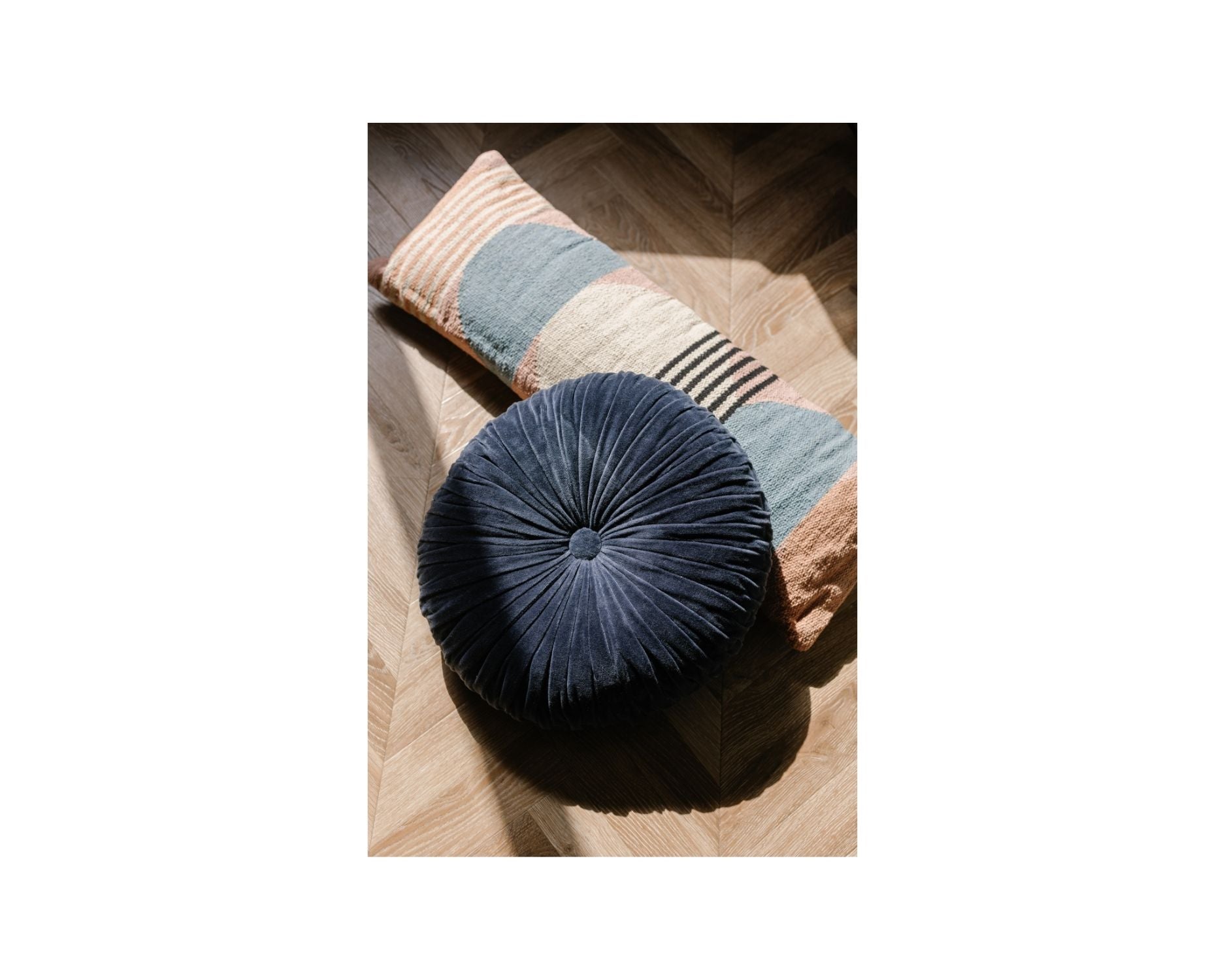 Handmade Circle Geo Lumbar Pillow, Multi Blue  - 12x34 inch