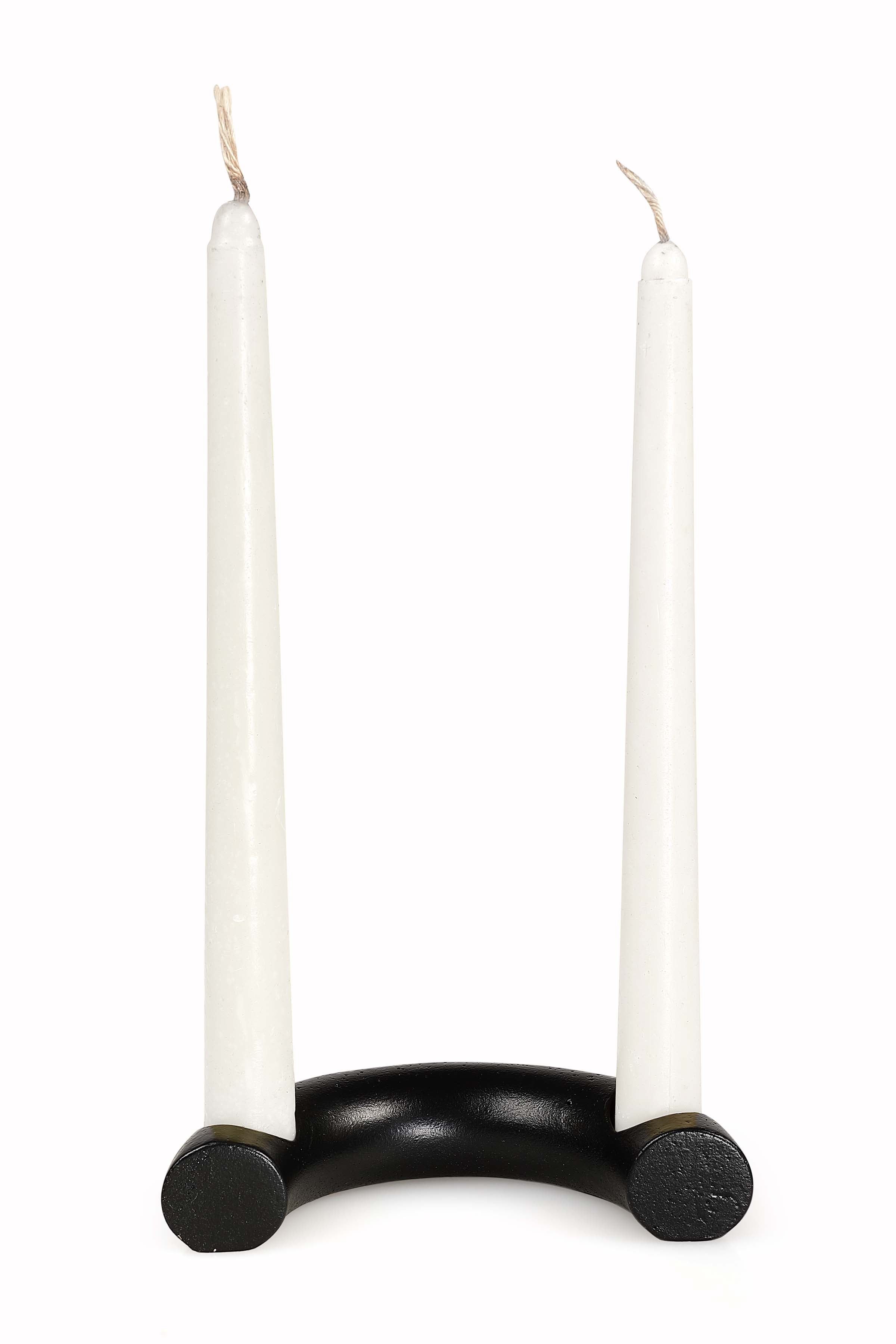 Nordic Style C Shaped Concrete Candle holder-  Black 5.5x3 Inch (Set of 2)