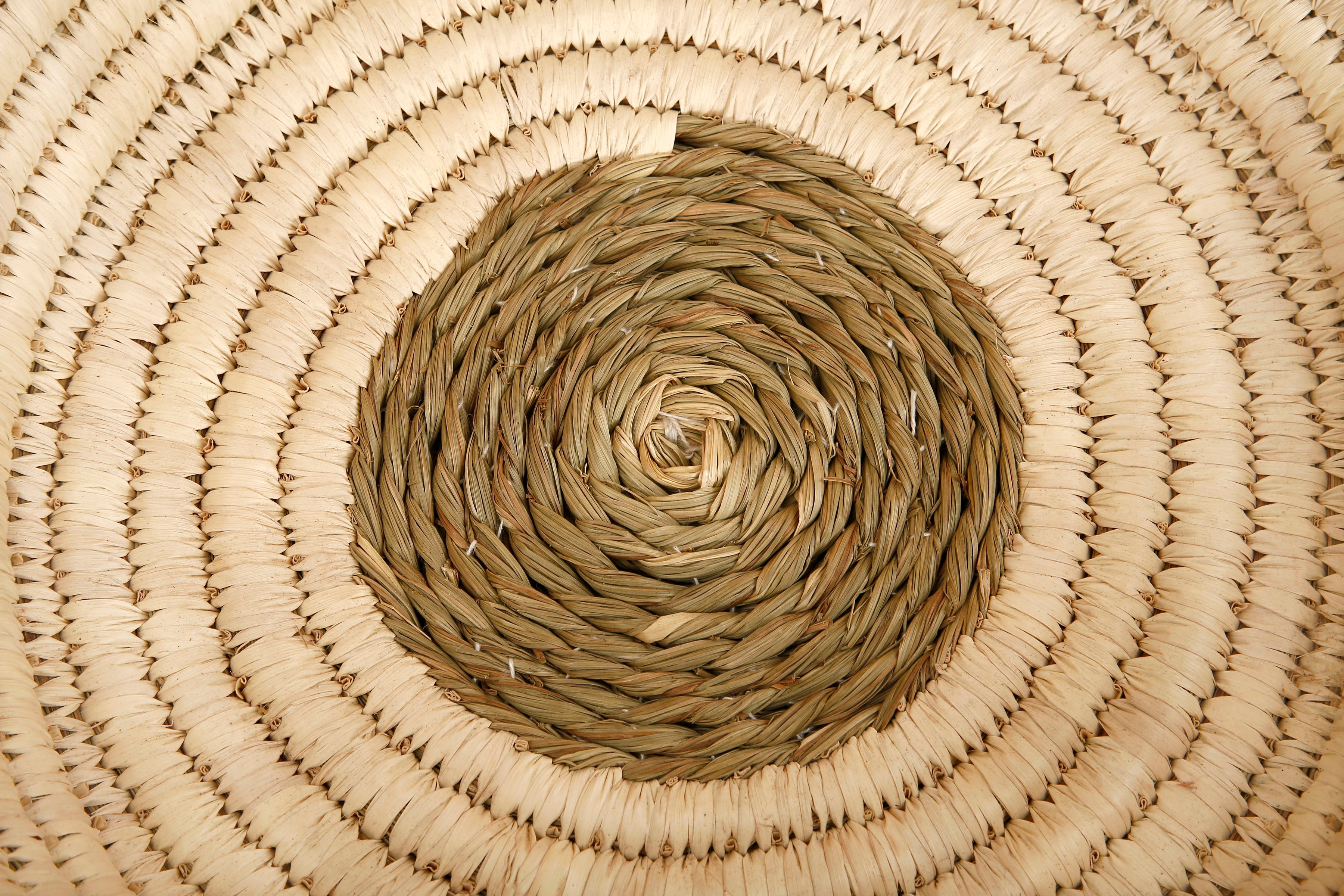 Palm & Sabai Grass Round Basket, 13" Inches round (Set of 2)