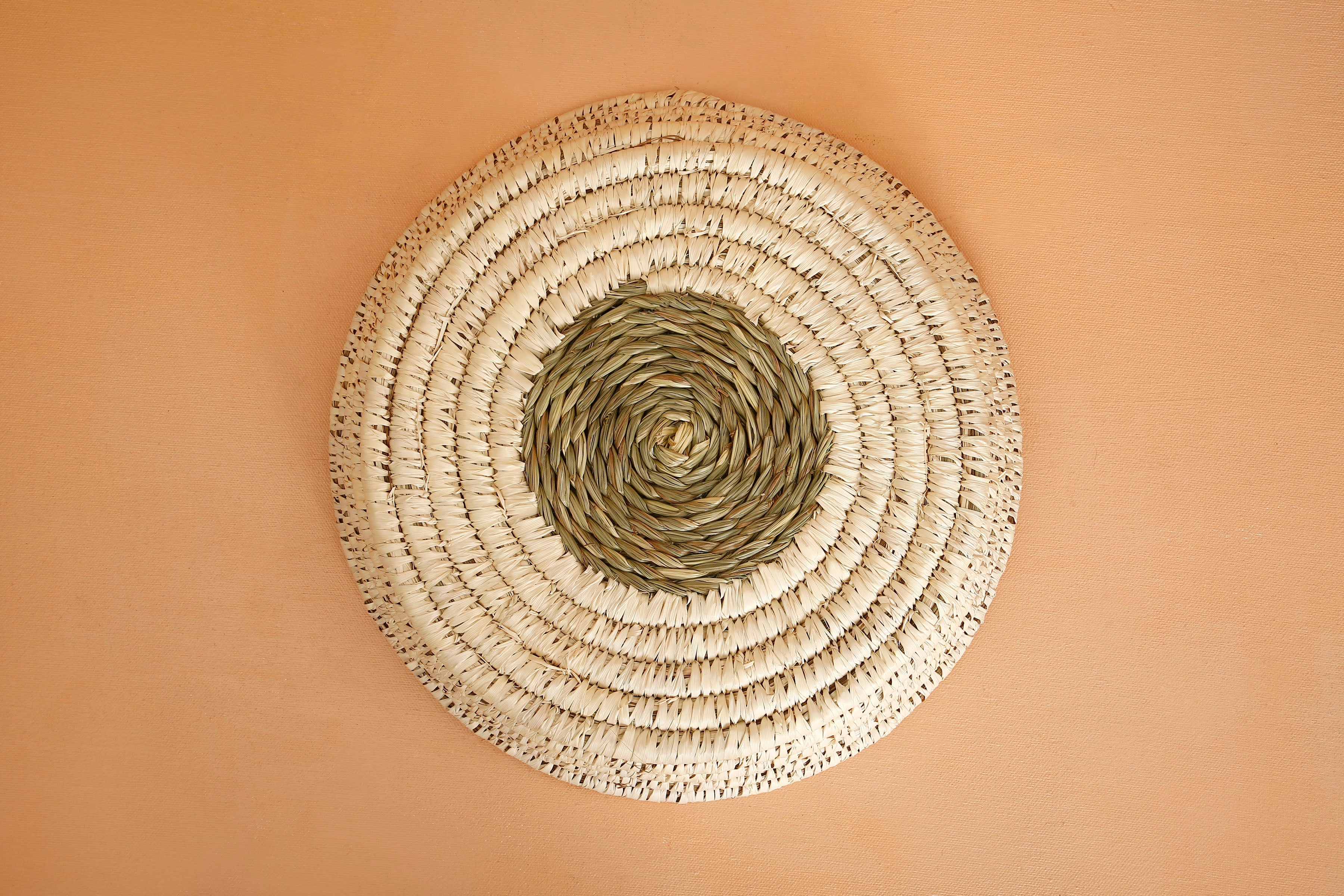 Palm & Sabai Grass Round Basket, 13" Inches round (Set of 2)