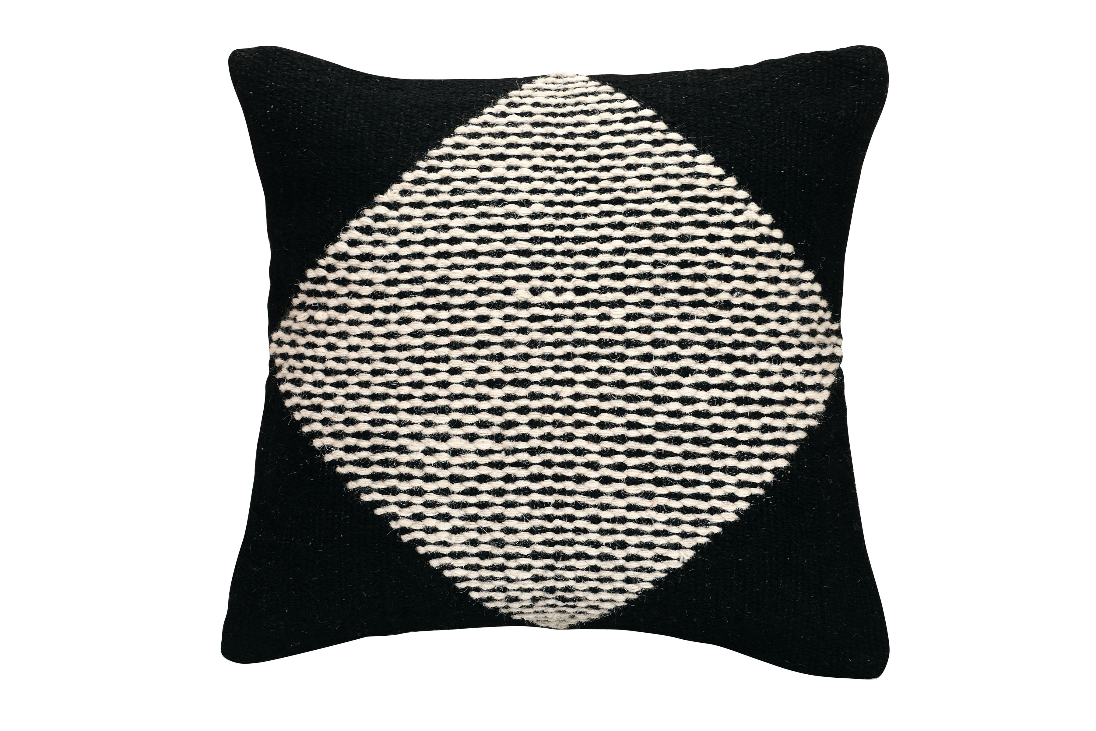 GoodWeave Certified Diagonal Stripe Wool Pillow - Black, 18x18 Inch