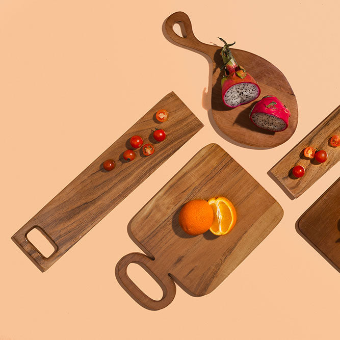 Handmade Teak Wood Charcuterie Board -17.9"x3.6" (Set of 2)