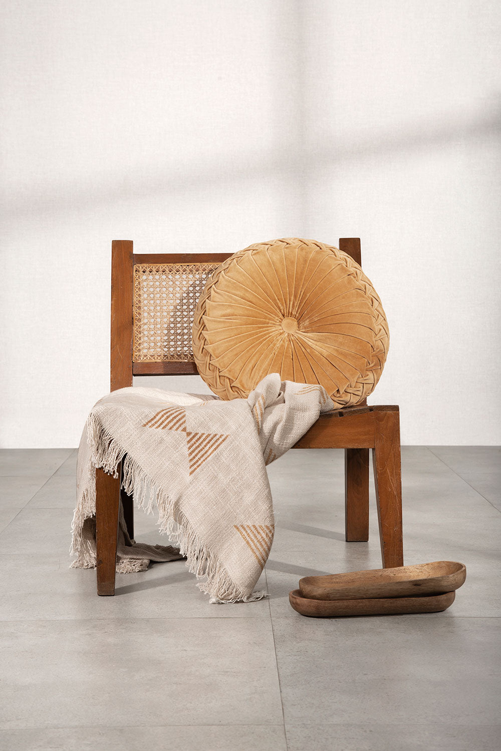 Velvet Round Handmade Pillow, Clay - 16 Inch