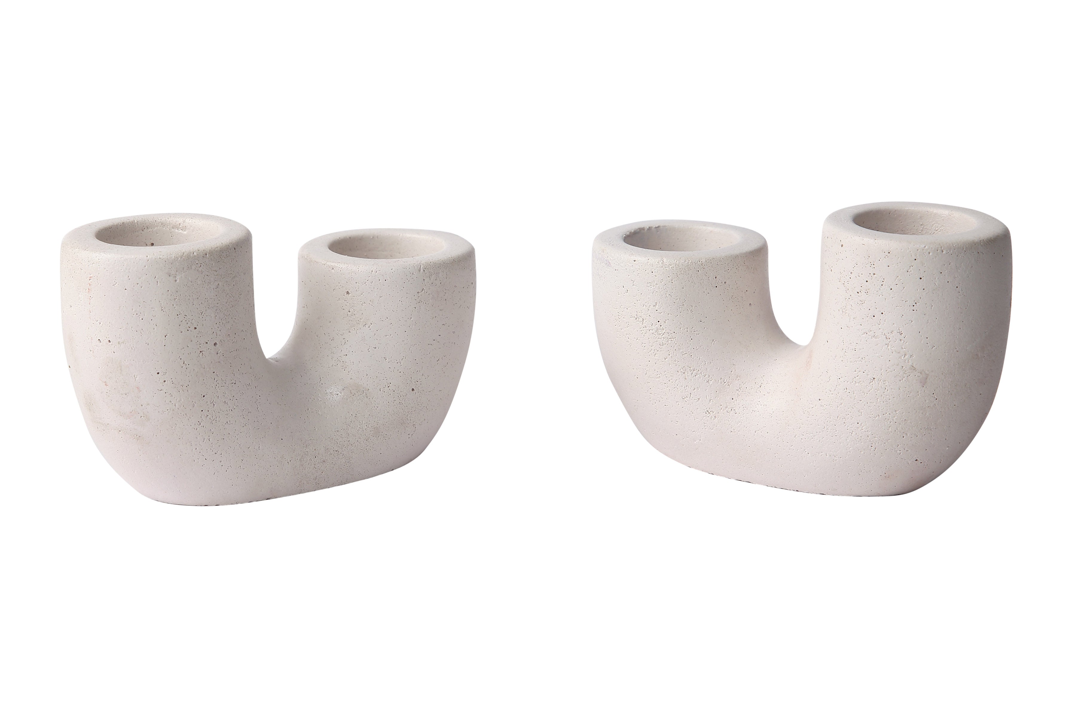 Nordic Style U Shaped Concrete Candle holder- Ivory 2x2.5 Inch (Set of 2)