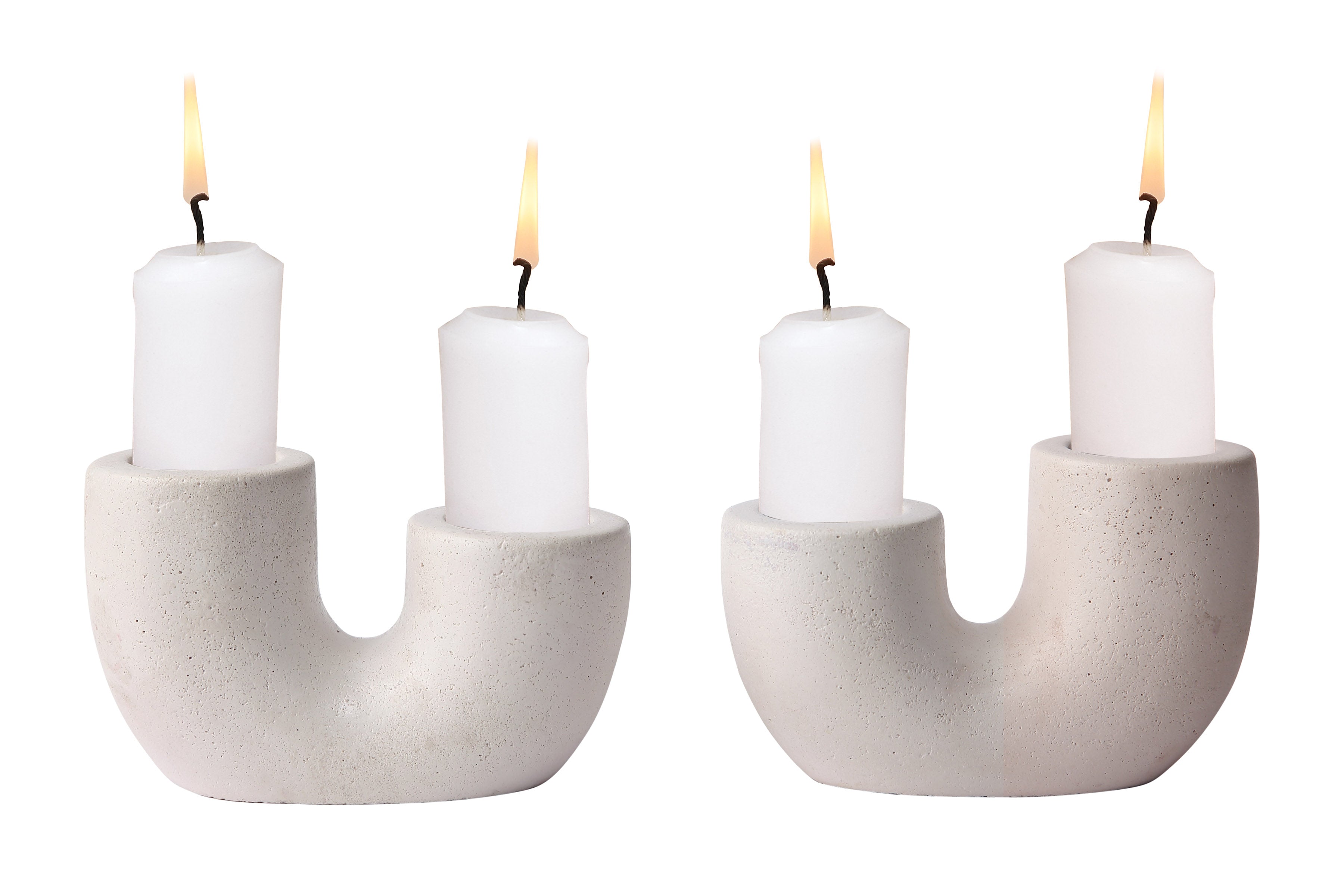 Nordic Style U Shaped Concrete Candle holder- Ivory 2x2.5 Inch (Set of 2)