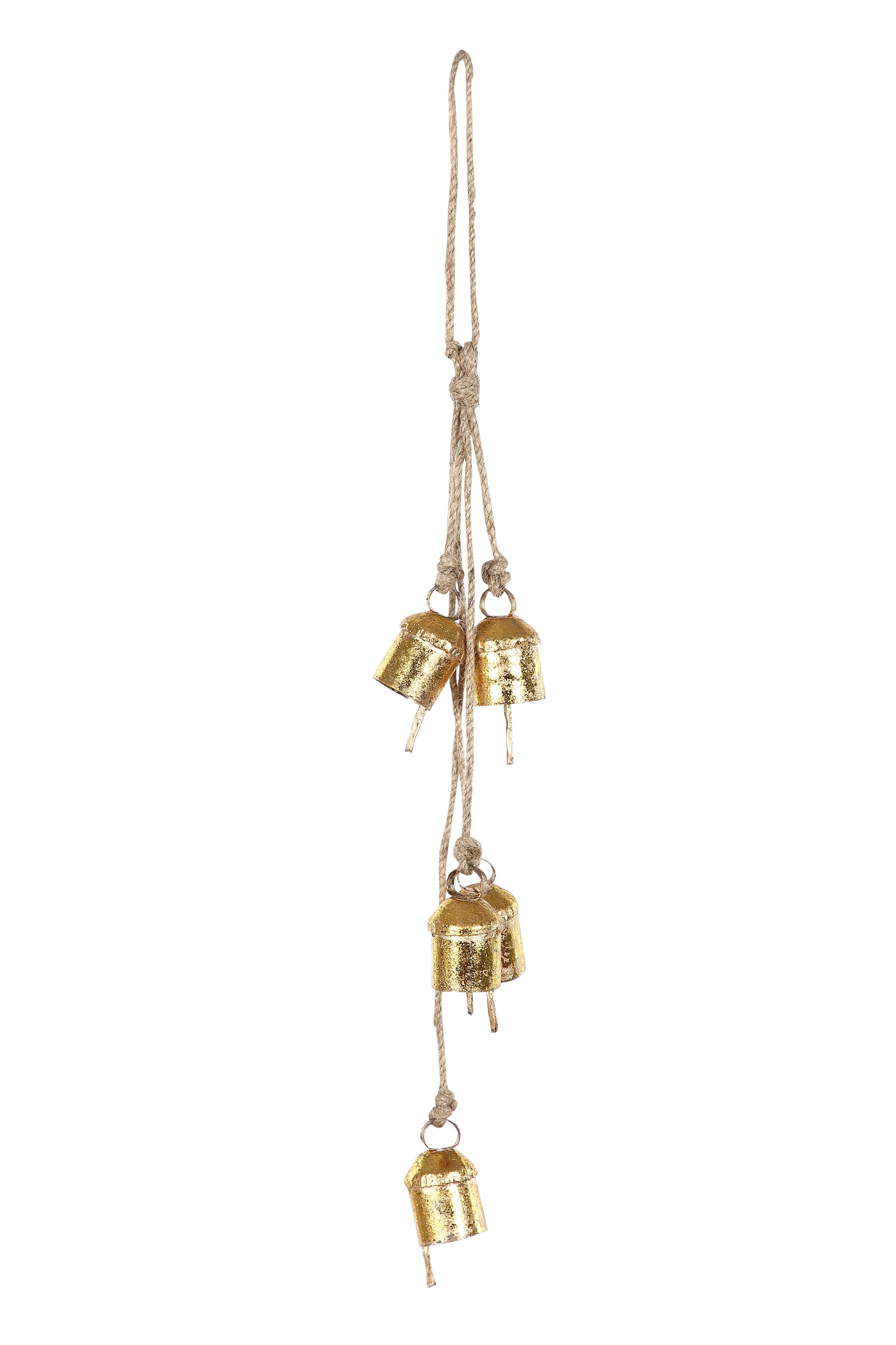 Recycled Iron 5 Bells Wind Chimes with Jute Strings-20inch (Set of 3)