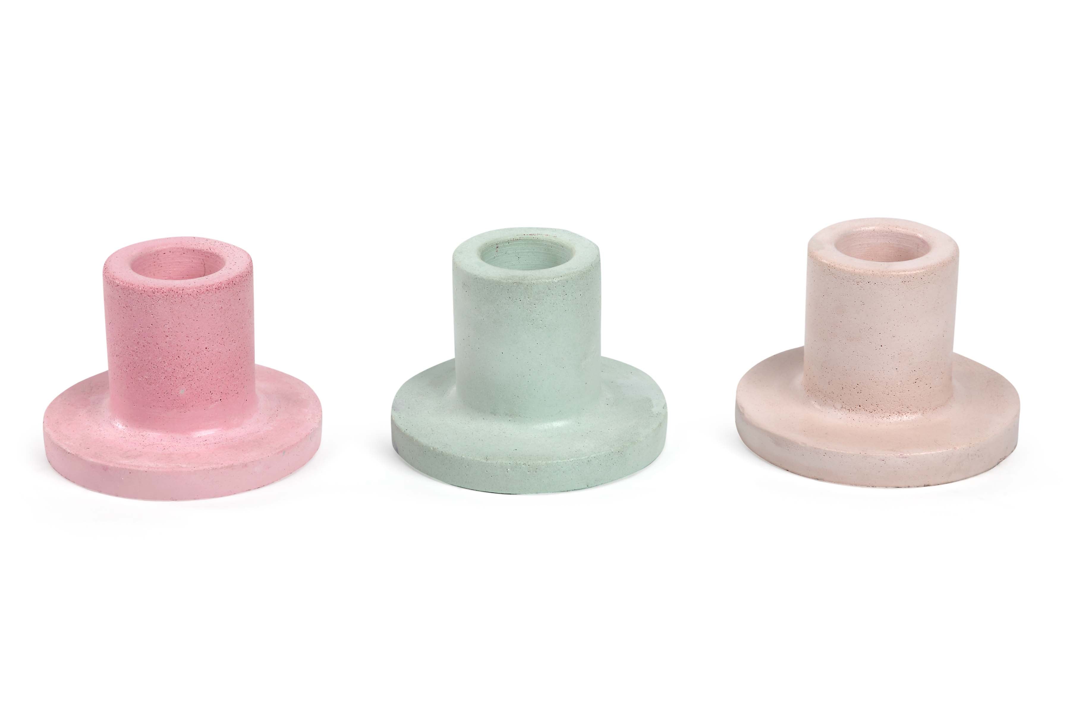 Minimalist Style Concrete Candle Holder - Pink  2x2.5Inch (Set of 2)