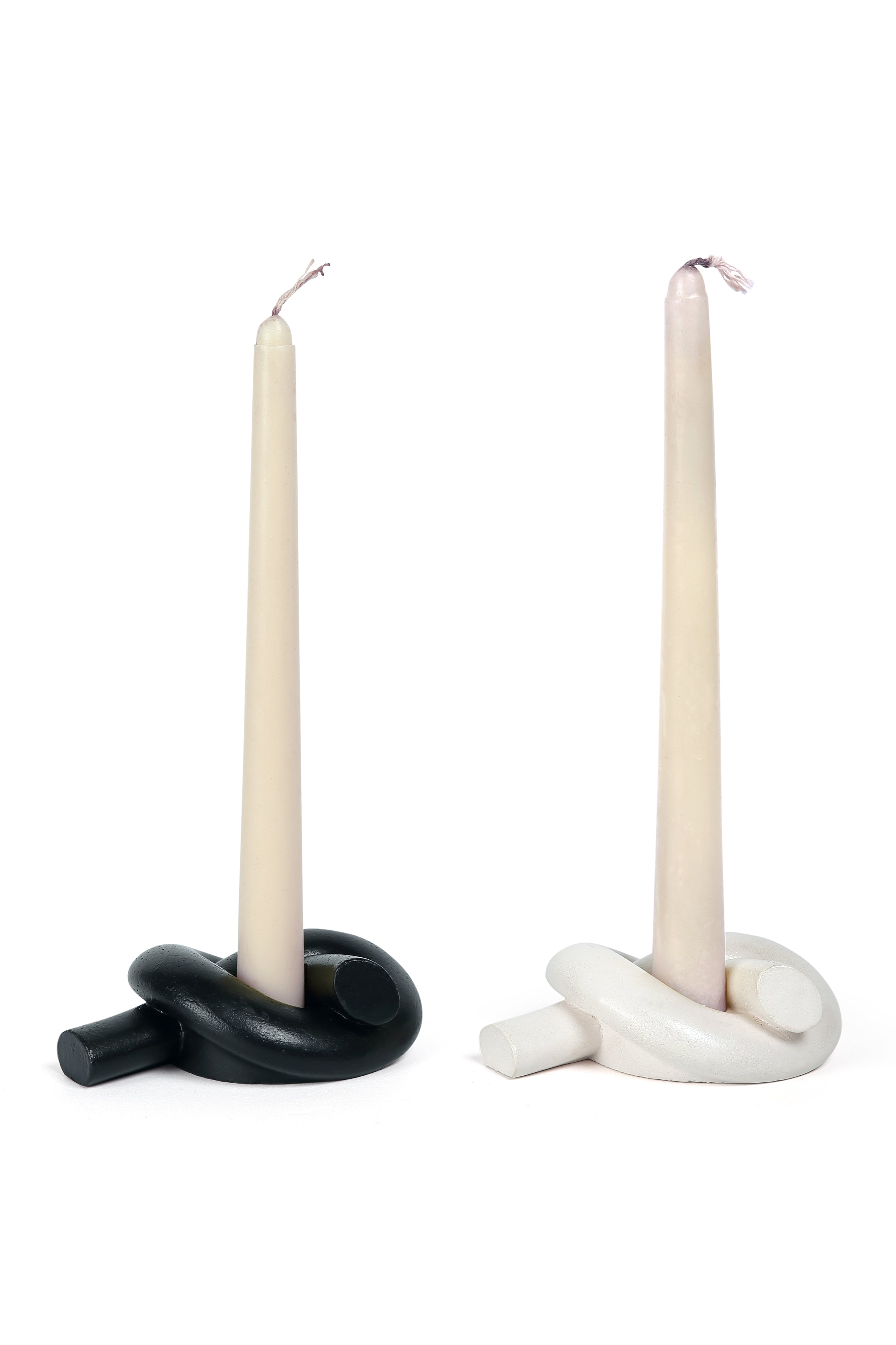 Aesthetic Style Knot Concrete Candle Holder - Ivory , 1x3.2x4.5 Inch (Set of 2)