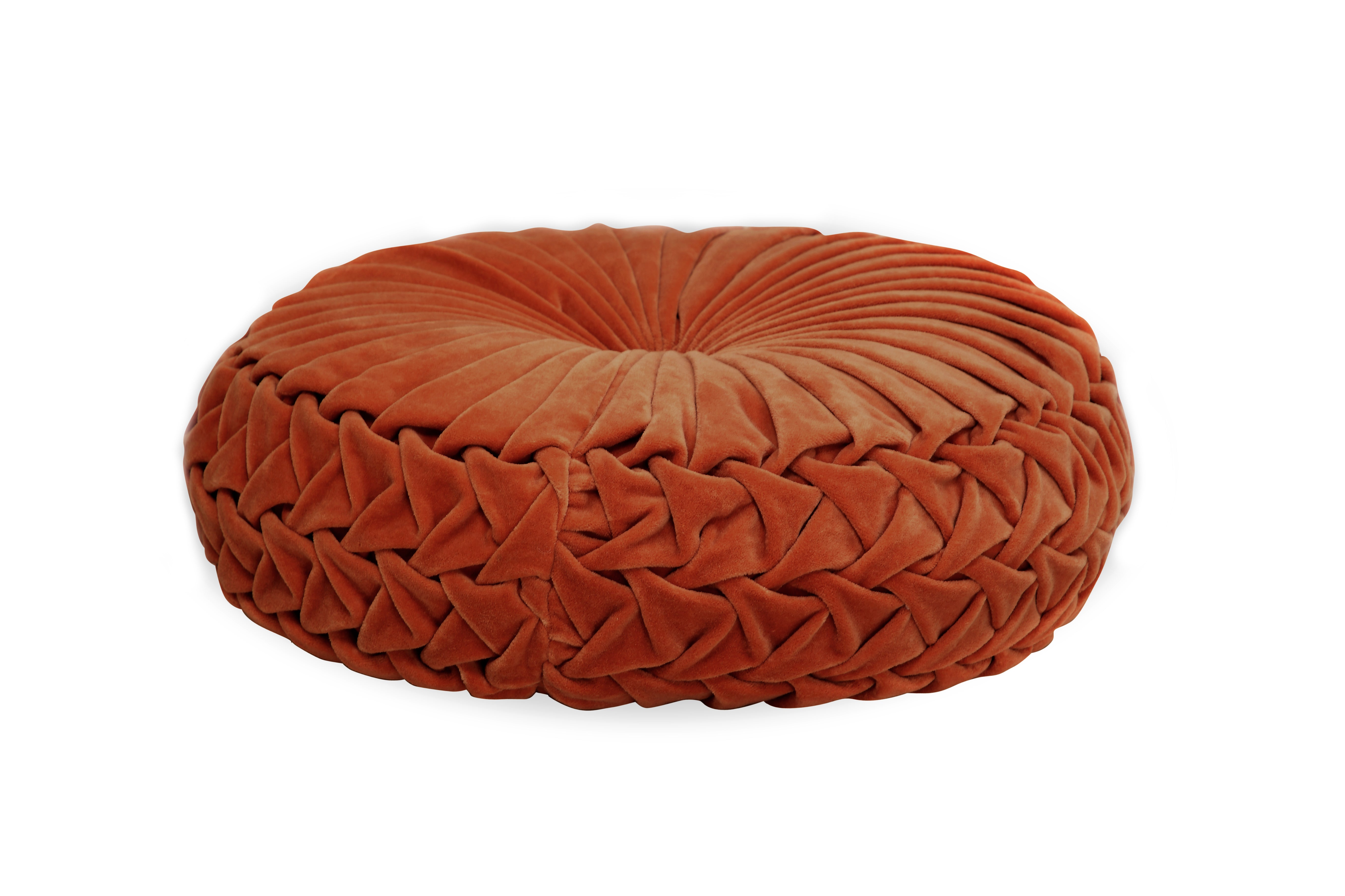 Velvet Round Handmade Pillow, Rust_ 16 Inch_Fall Decor