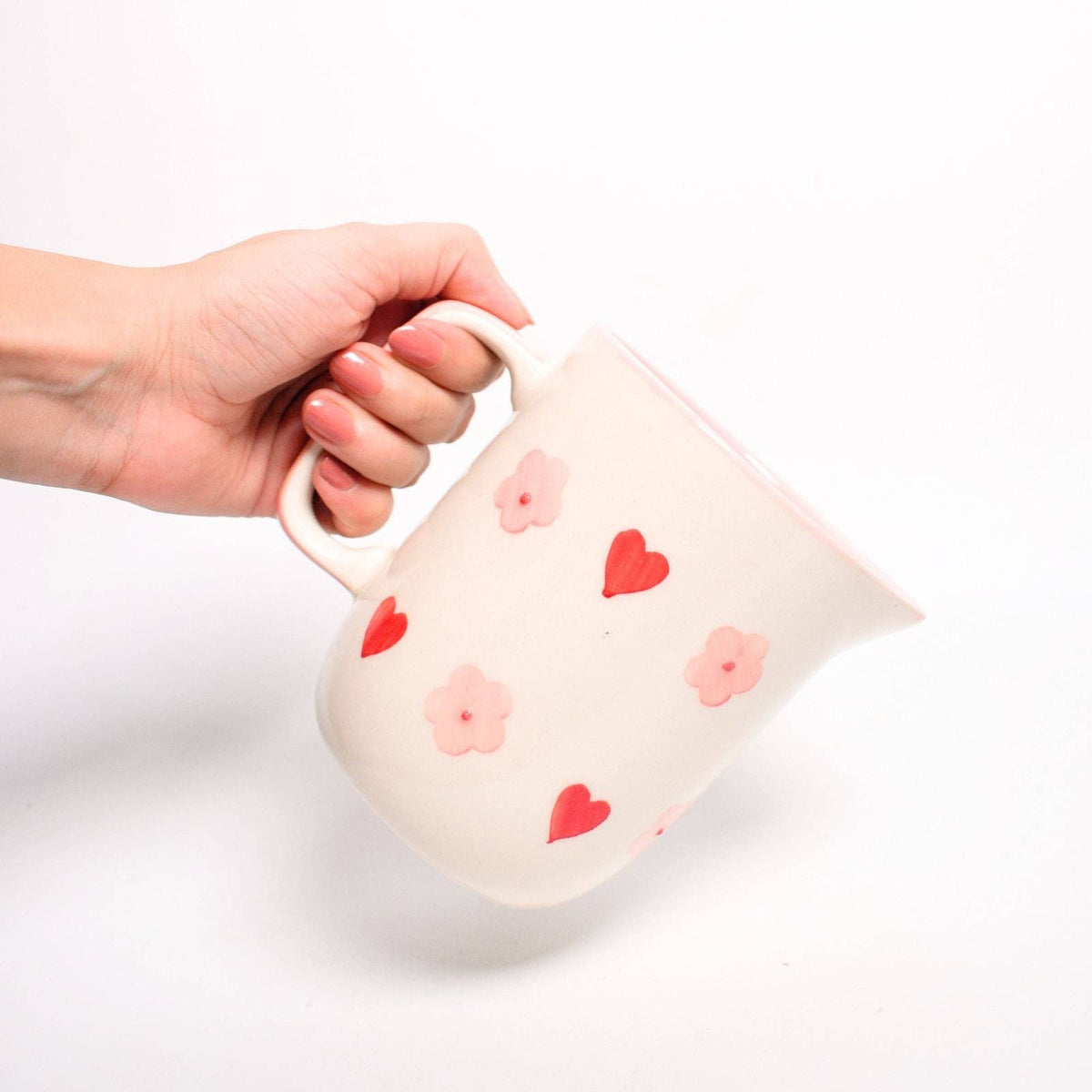 Pink Flower Heart Jug | Hand-Painted Ceramic | 500 ML