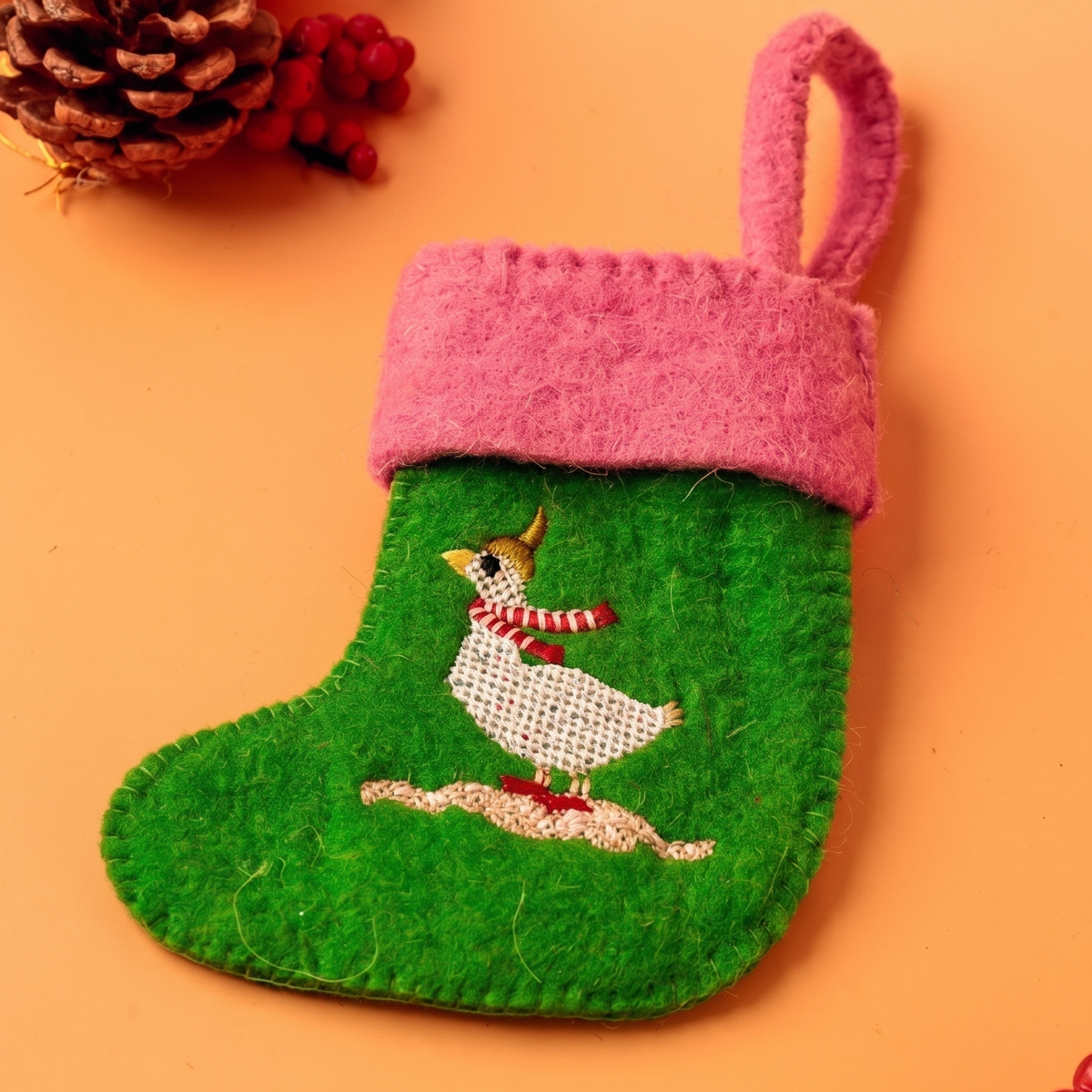 Silly Goose Felt Stocking | Embroidered Felt | 20cm | Set Of 2