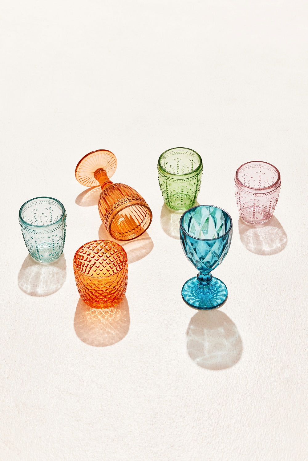 Vintage Crystal Coloured Drinking Glass, Blue (Set of 6)