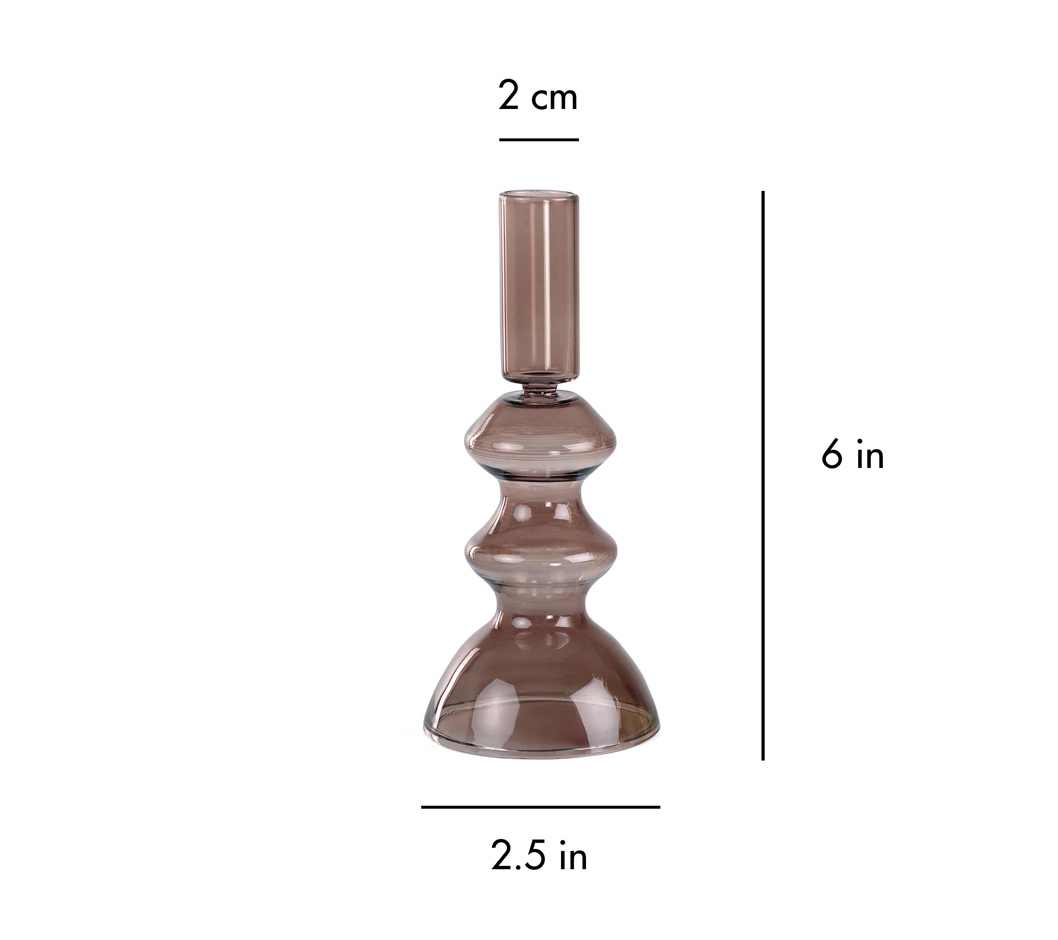 Retro Glass Candle Stick Holder- 6 x 2.5 Inches_ Brown (Set of 4)