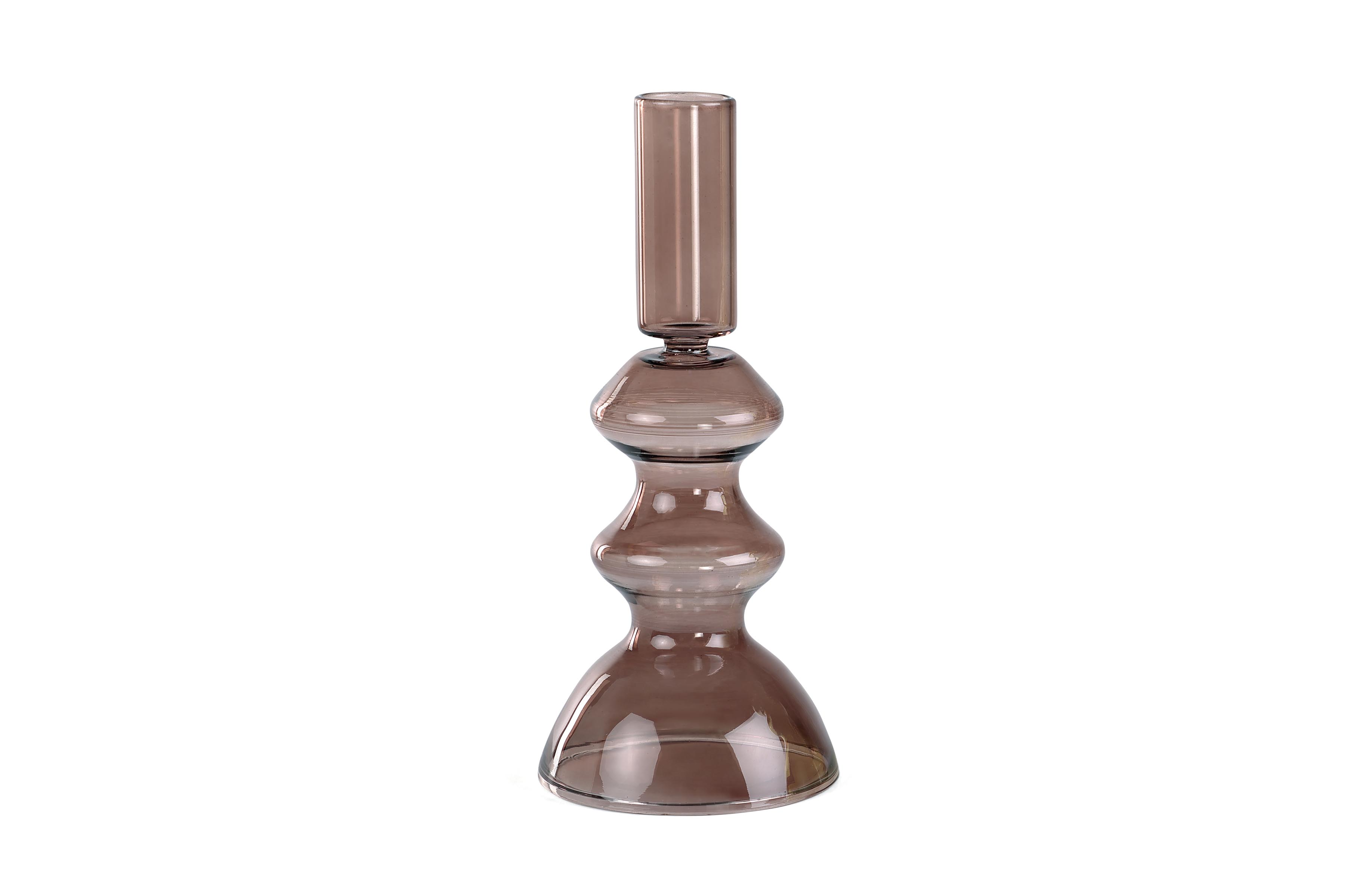 Retro Glass Candle Stick Holder- 6 x 2.5 Inches_ Brown (Set of 4)