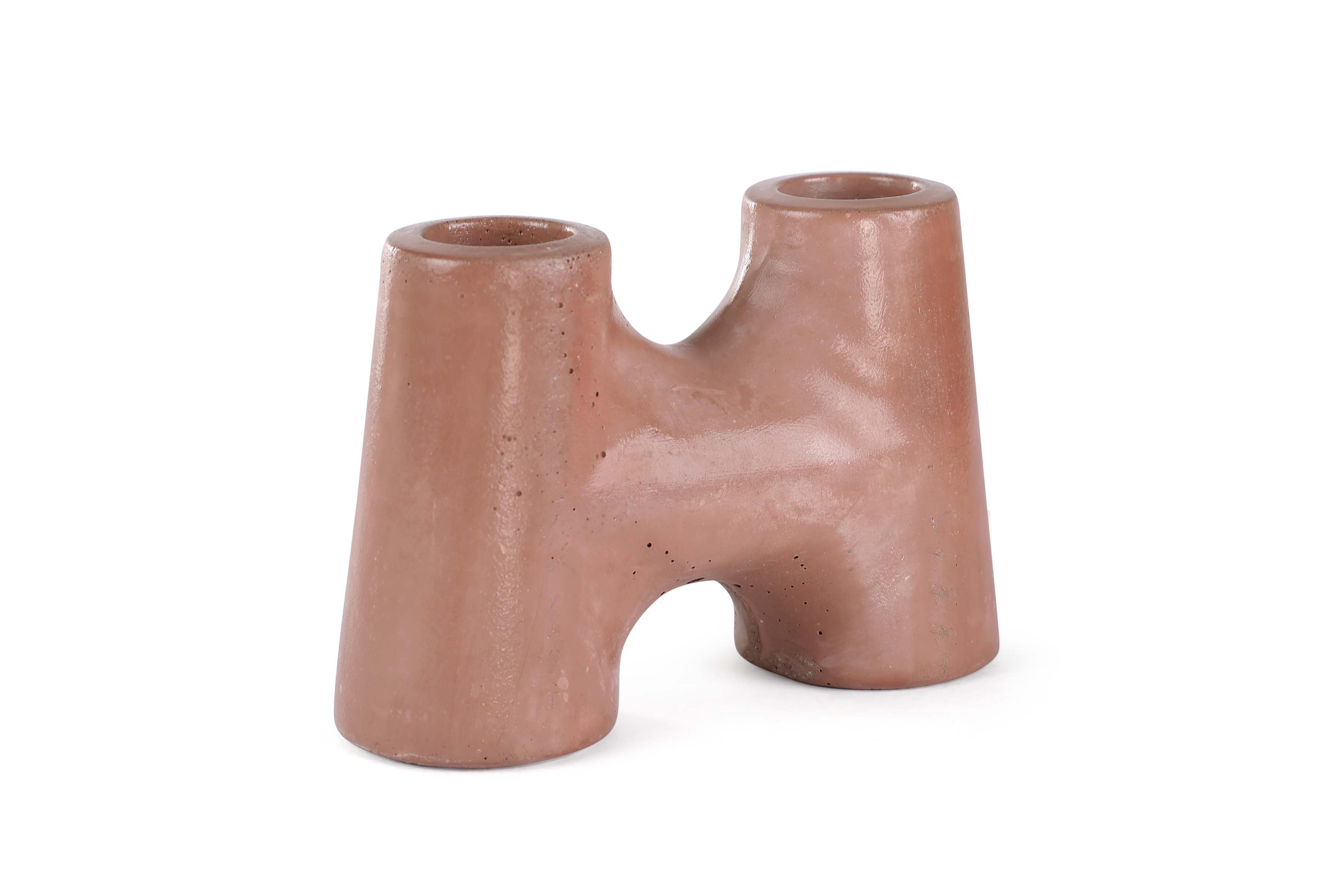 "H" Style  Nordic Concrete Candle Holder - Brown (Set of 2)