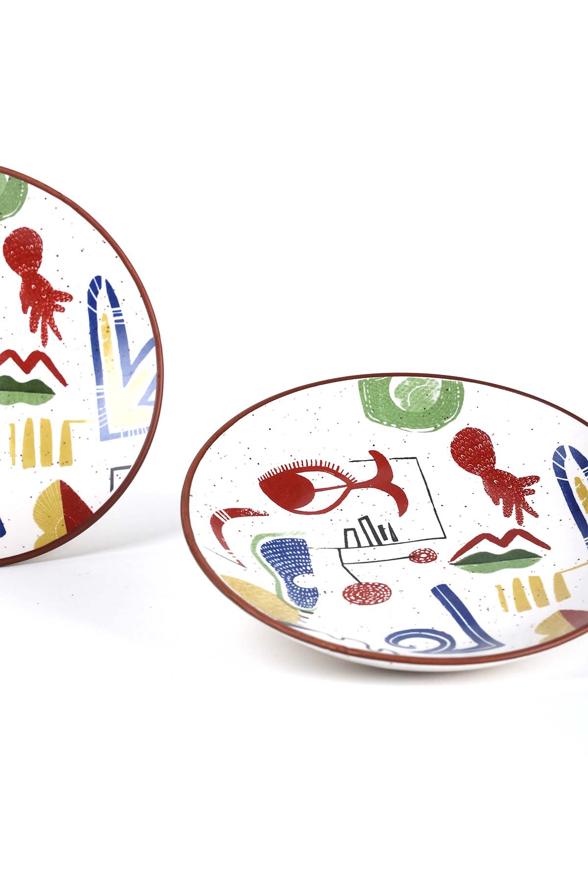 Multi-Color Face to Face Snack Plate | Ceramic | Set Of 2