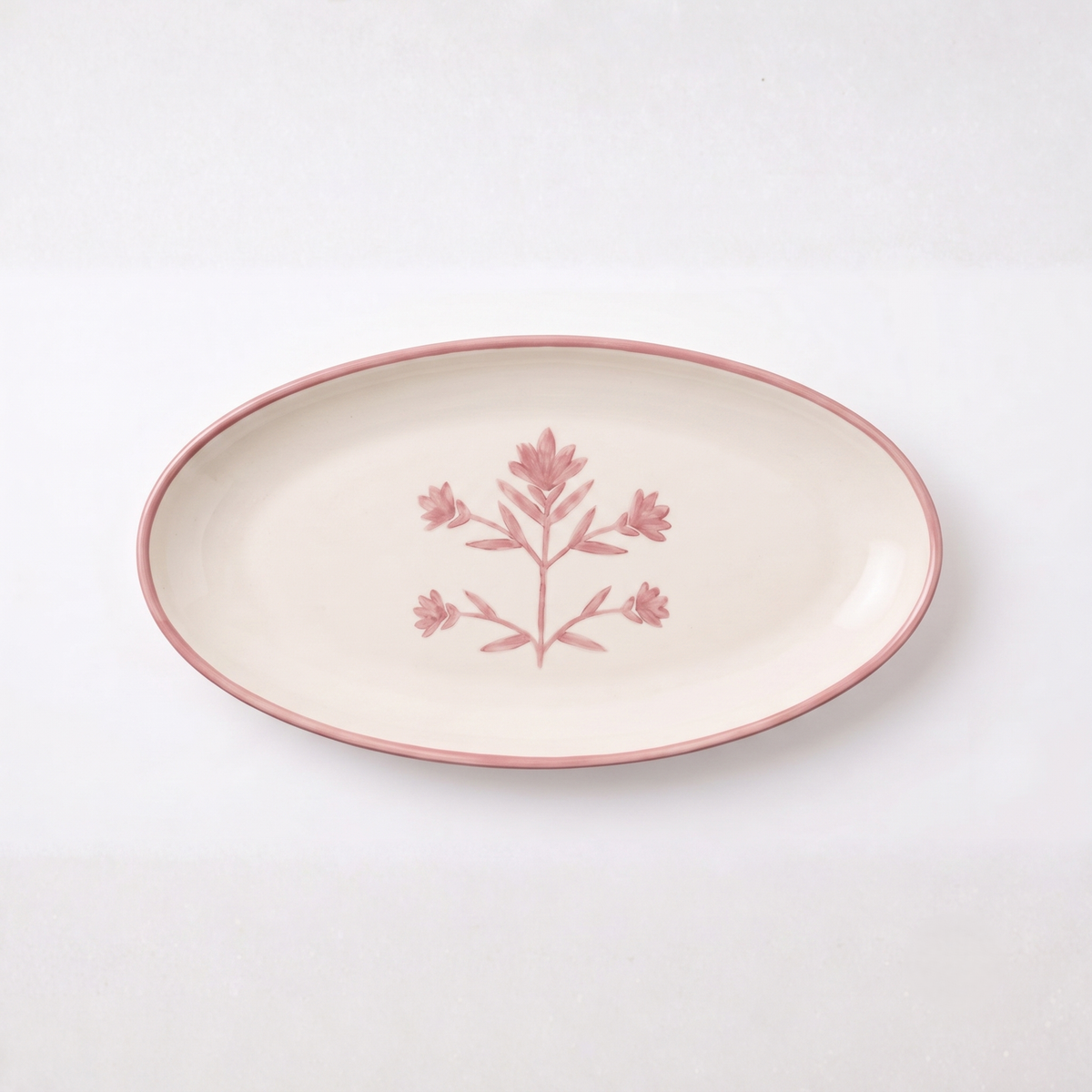 Floral Pink Oval Platter | Hand-crafted Ceramic | 14x7 | Set Of 2