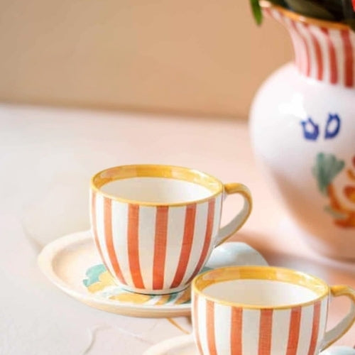 Gypsy Rose Ceramic Tea Cup And Saucer Set (Set Of 2) 8x6 Inches