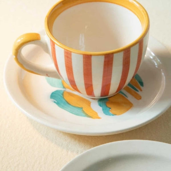 Gypsy Rose Ceramic Tea Cup And Saucer Set (Set Of 2) 8x6 Inches
