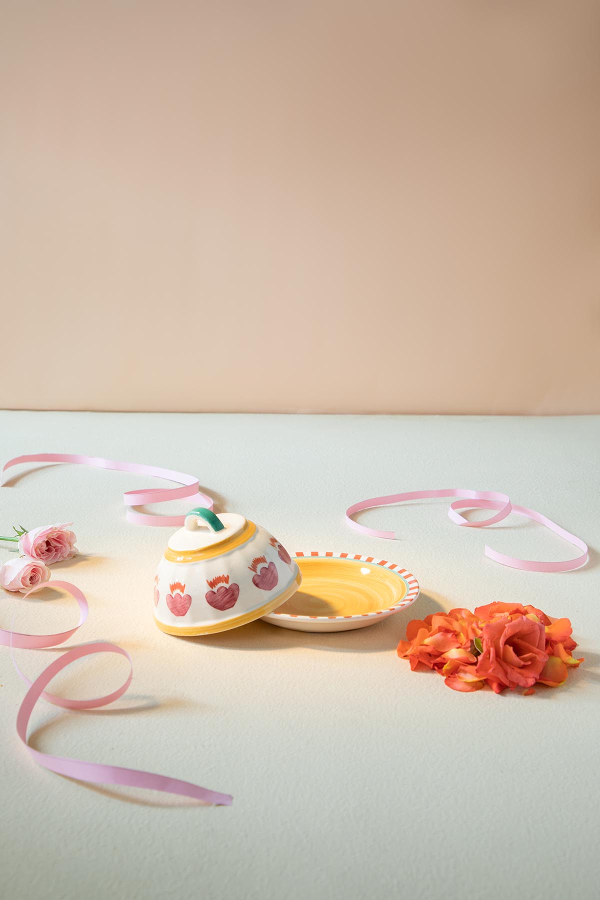 Rose Ceramic Butter Dish - 4.3x4.3x3 Inches