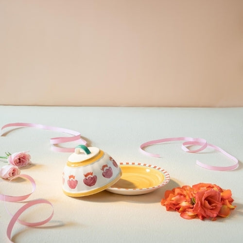 Rose Ceramic Butter Dish - 4.3x4.3x3 Inches