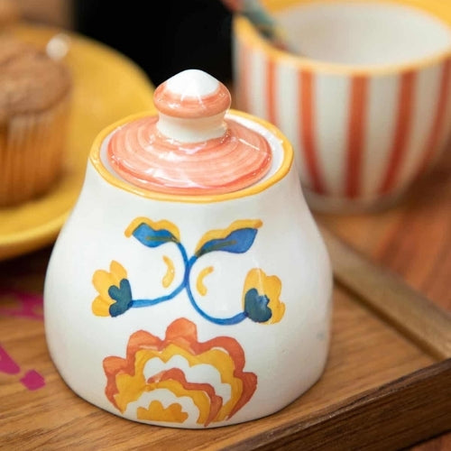 Rose Ceramic Sugar Pot - Multi , 5x3 Inches