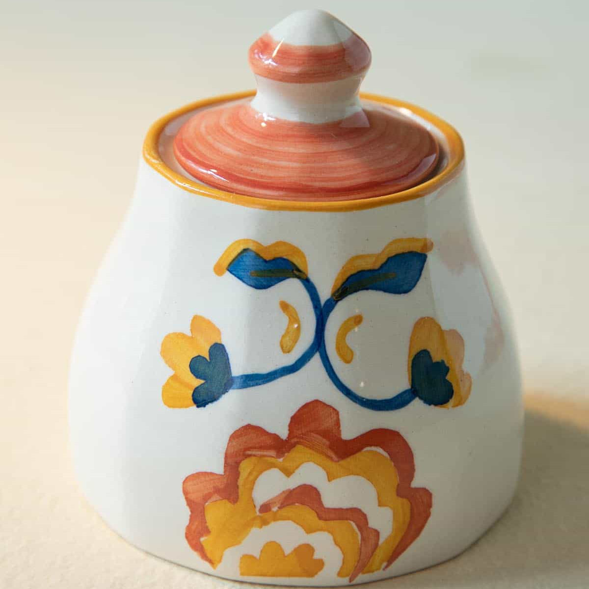 Rose Ceramic Sugar Pot - Multi , 5x3 Inches